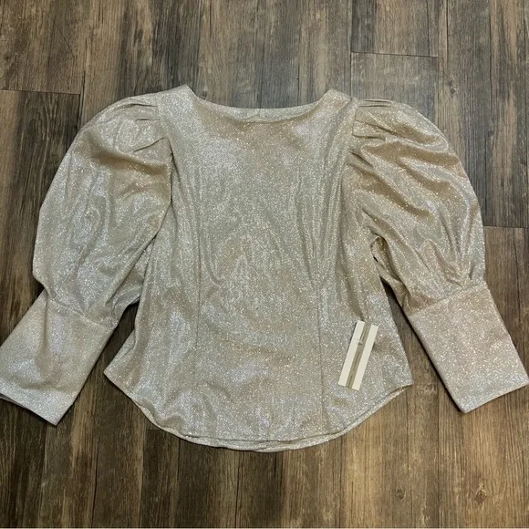 NWT Bloom Season Sparkly Long Puff Sleeve Button Back Christmas Top Holiday L - Picture 4 of 12